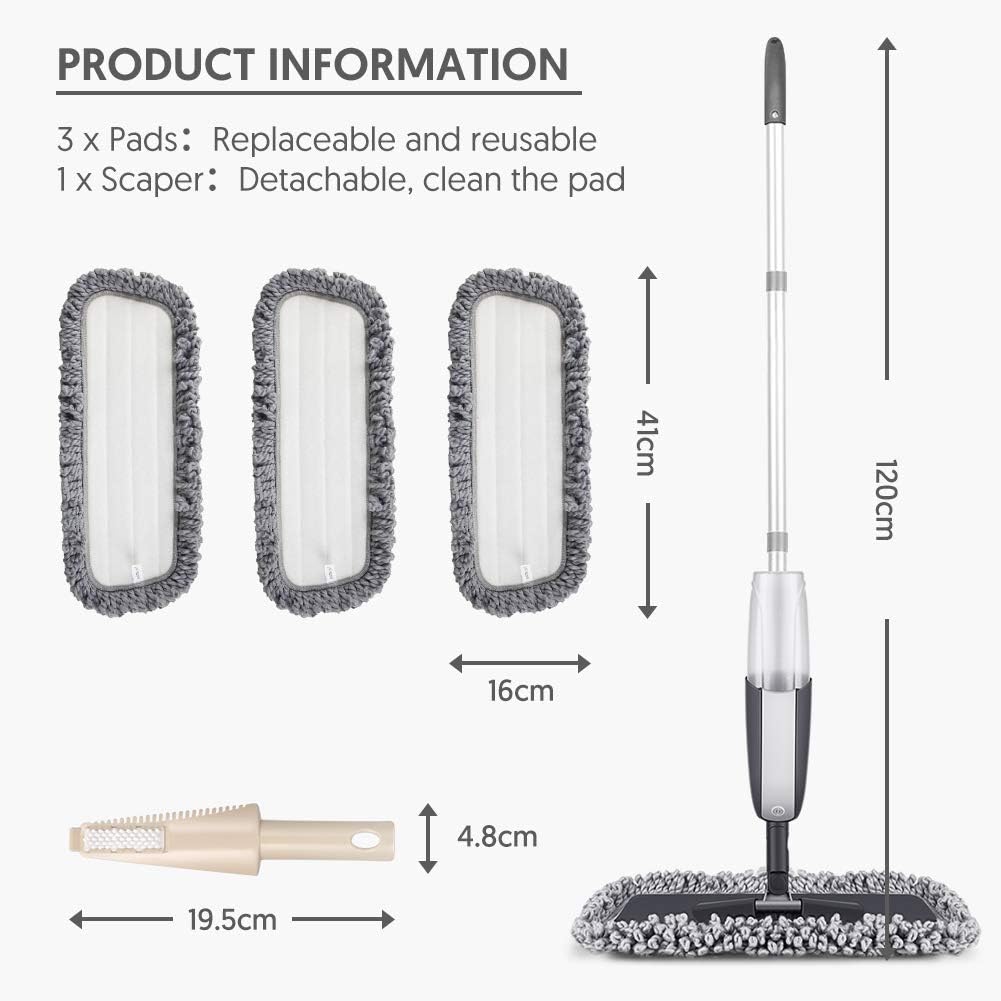 Microfiber Wet Spray Mops for Hardwood Floor Cleaning, Dry Wet Dust Wood Floor Mop with 4 Reusable Washable Mop Pads Refills Fit for Swiffer Power Mop, Flat Floor Mop for Laminate Ceramic Vinyl Tile
