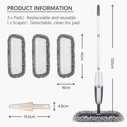 Microfiber Wet Spray Mops for Hardwood Floor Cleaning, Dry Wet Dust Wood Floor Mop with 4 Reusable Washable Mop Pads Refills Fit for Swiffer Power Mop, Flat Floor Mop for Laminate Ceramic Vinyl Tile