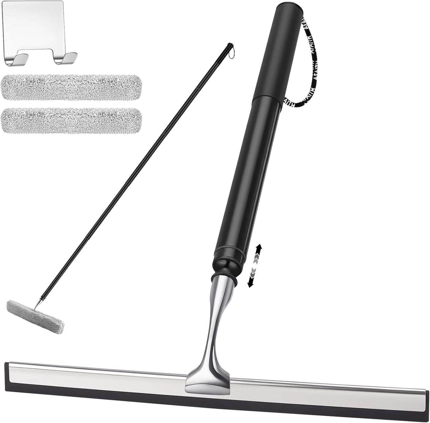 17'' - 60'' Metal Squeegee with Extension Pole for Window,Glass Door,Mirror, 12'' Wide Telescopic Shower Squeegee Cleaner with Long Handle (60'' Telescopic Pole Squeegee)