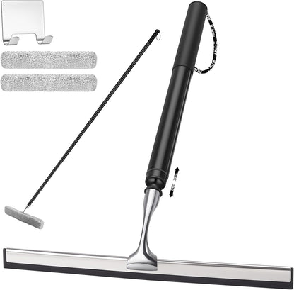 17'' - 60'' Metal Squeegee with Extension Pole for Window,Glass Door,Mirror, 12'' Wide Telescopic Shower Squeegee Cleaner with Long Handle (60'' Telescopic Pole Squeegee)