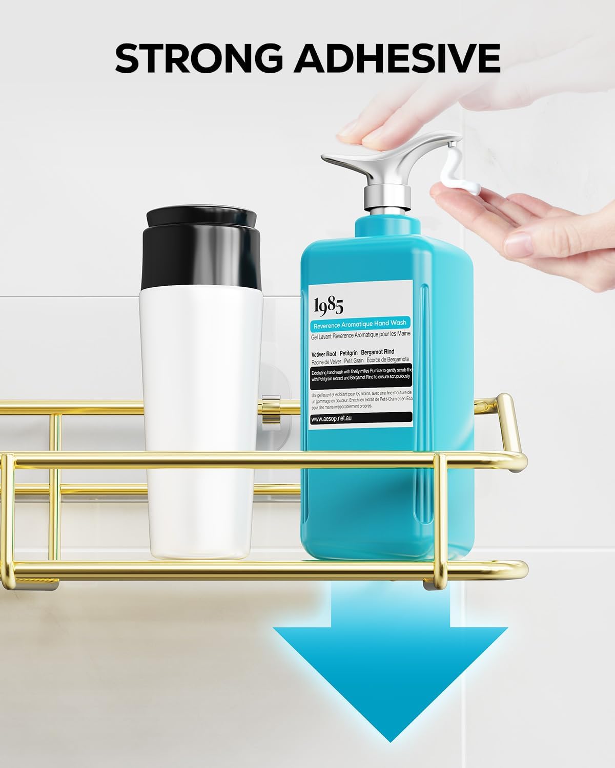 Nieifi Shower Caddy Shelf Storage Rack Adhesive Without Drilling Stainless Steel with Hooks for Washroom, Lavatory, Restroom, Toilet, Bathroom, Kitchen - 2 Pack