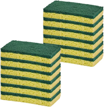 Non-Scratch Cellulose Sponge Kitchen Scrub Sponge with Scouring Pad Set, Good for Non-Stick Cookware Frying Pan, Pot, Counter Top, Sink Scrubbing, Kitchen Scrubbers, Pack of 2, (Red/Pink)