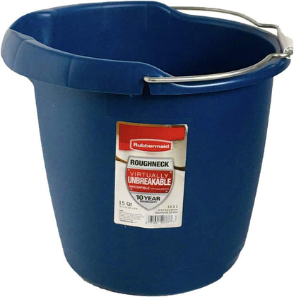 Rubbermaid Roughneck Square Bucket 12-Quart Blue Sturdy Pail Bucket Organizer Household Cleaning Supplies Projects Mopping Storage Comfortable Durable Grip Pour Handle