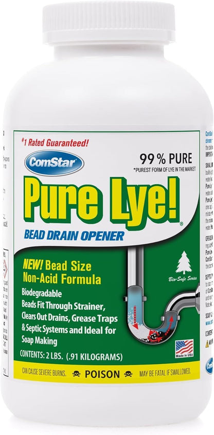 Pure Lye 1 lb - Unique Sodium Hydroxide Beads | Drain Opener & Soap Making | Biodegradable, Eco-Friendly (30-500)