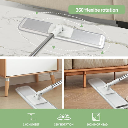 CQT Commercial Flat Microfiber Floor Mop Cleaning System 20" Inch Wet Dry and Dust Hardwood with 4 Washable Pads Cleaner for Laminate Tile Stainless Steel Handle and Extension (White)