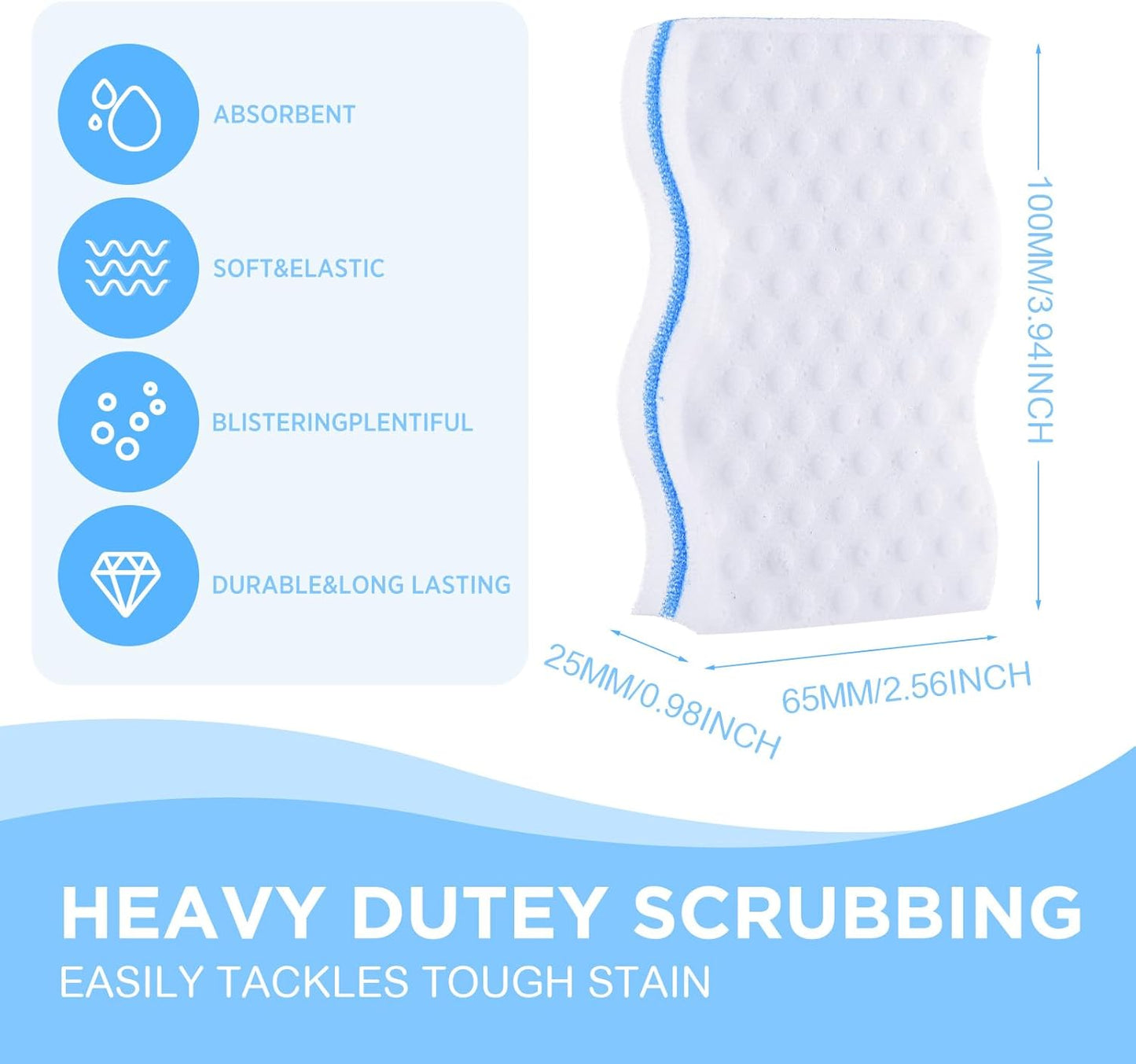 SiliFine Magic Extra Durable Sponge Eraser 3 Layer Density Cleaning Pads in Bulk Thick More Lasting Sponge Eraser for Bathroom Kitchen Floor Bathtub Toilet Cleaner(60 Pcs,White, Blue)