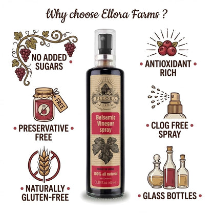 Ellora Farms, Balsamic Vinegar in glass spray bottle, Clog-free, Single Origin Greece, all-natural, 3.38 oz, Pack of 2