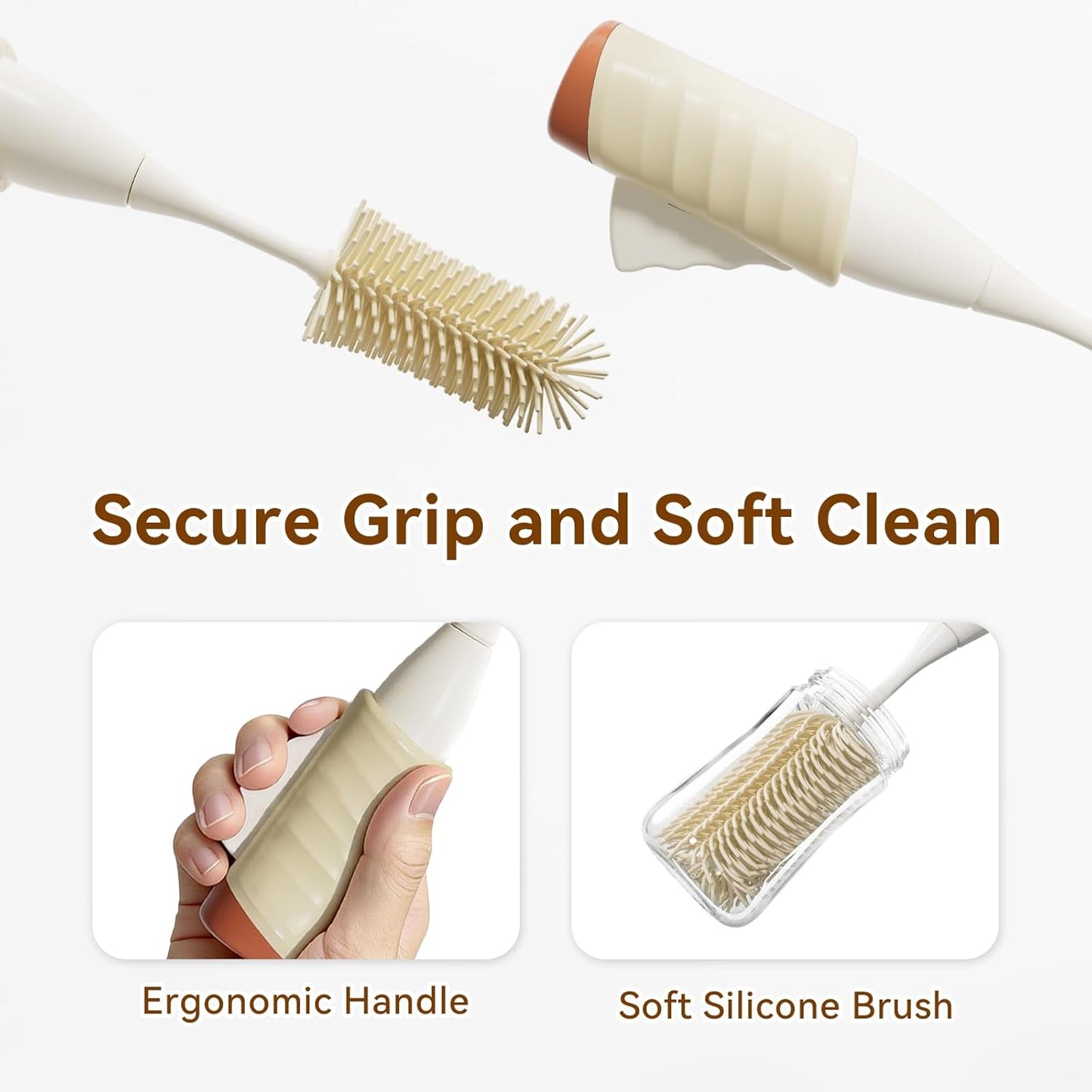 Baby Bottle Brush Set, Innovative Efficient Press-to-Spin Brush Cleaner - Includes Silicone Bottle Brush, Nipple Brush, Straw Cleaner - Spinning Generates Rich Foam for Deep Cleaning, Blue