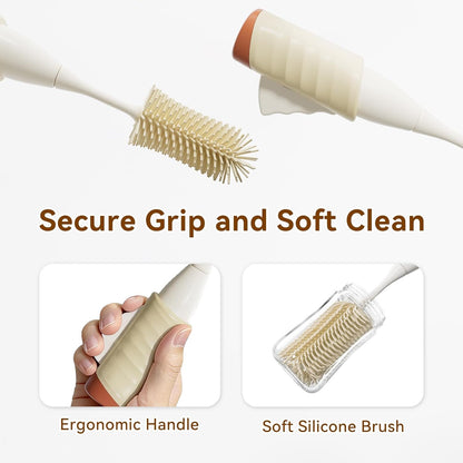Baby Bottle Brush Set, Innovative Efficient Press-to-Spin Brush Cleaner - Includes Silicone Bottle Brush, Nipple Brush, Straw Cleaner - Spinning Generates Rich Foam for Deep Cleaning, Blue