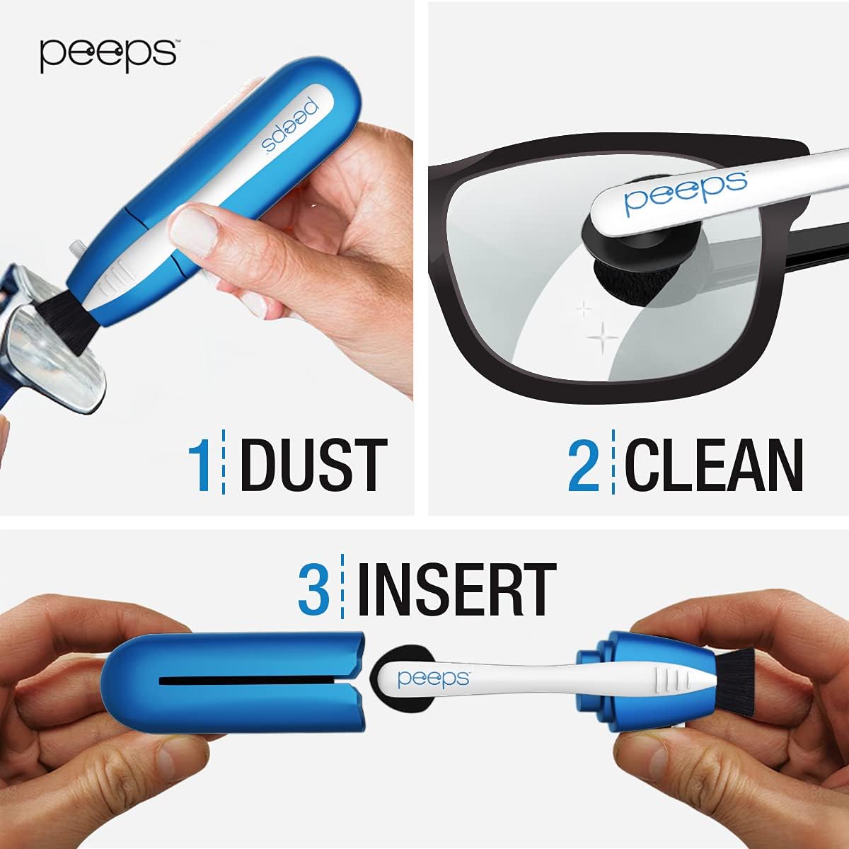 Peeps Glasses Cleaner - for Eyeglasses, Reading Glasses, and More - Lens Cleaner with Carbon Microfiber Tech-Injected Blue-1 Count (Pack of 1)