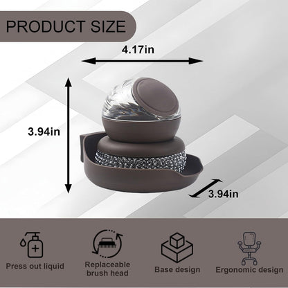 Dish Brush with Soap Dispenser, Steel Wool Scrubber with Replaceable Steel Wool, Pan Scraper and PET Scouring Pad, Wire Brush for Cleaning Cast Iron, Grill Pans, Stock Pots, Grills, Sinks (White)