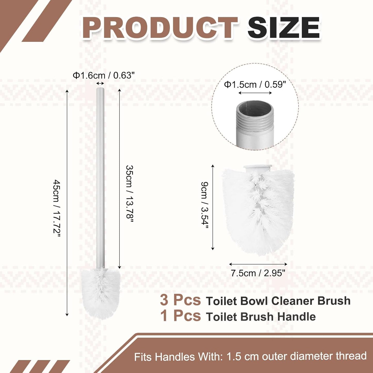 uxcell 3 Pcs Toilet Brush Set Replacement Head, 9.8 Inch Toilet Brush Refills with Handle, Bathroom Cleaning Tool Restroom Accessories for Bathtubs Bathroom Home Apartments Office, Black