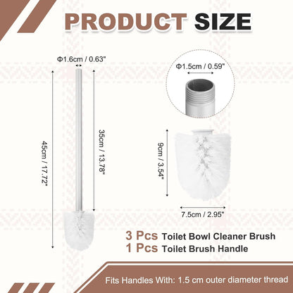 uxcell 3 Pcs Toilet Brush Set Replacement Head, 9.8 Inch Toilet Brush Refills with Handle, Bathroom Cleaning Tool Restroom Accessories for Bathtubs Bathroom Home Apartments Office, Black