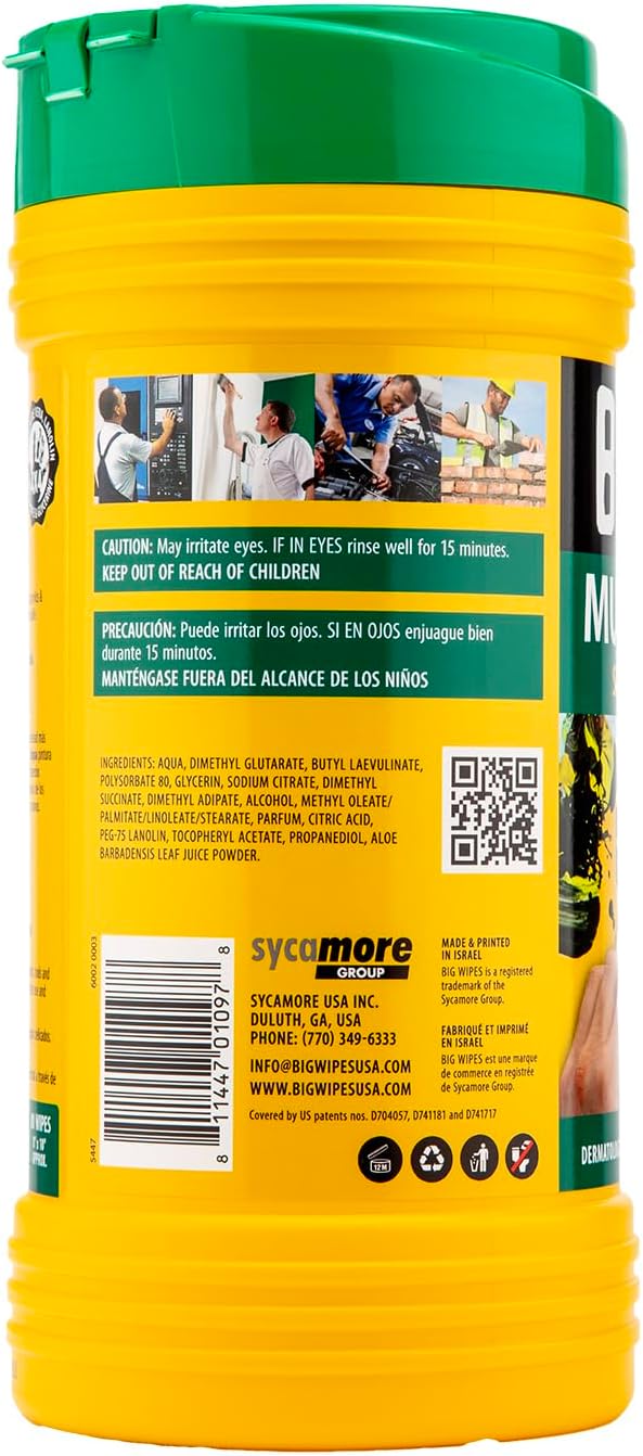 BIG WIPES Heavy Duty Industrial Hand Cleaning Wipes, Textured Scrubbing Degreaser Wipes for Mechanics and Tool Cleaner – 80 Count Canister (1 Pack)
