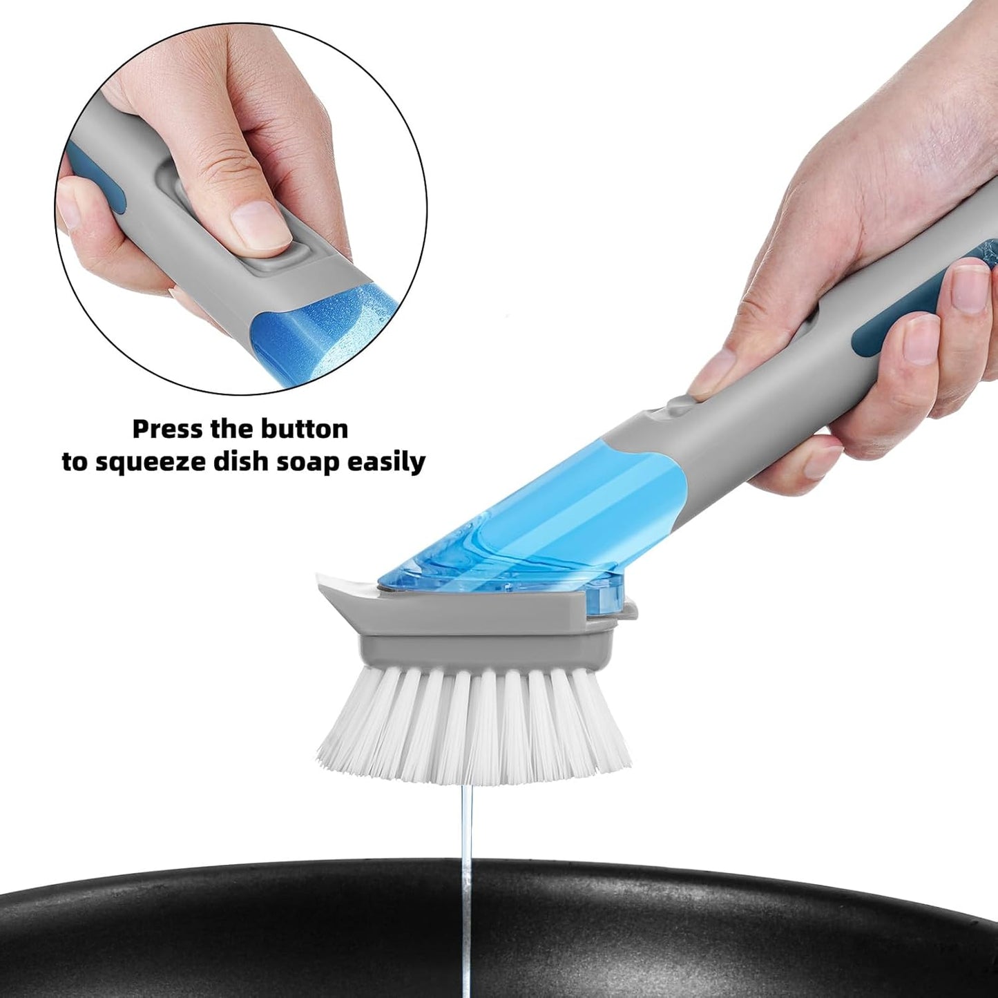 SUBEKYU Dish Brushes with Soap Dispenser, Kitchen Dish Scrubber Brushes with Handle, Dishwashing Cleaning Scrubbers for Dishes/Pans/Pots, Black, 2Pack