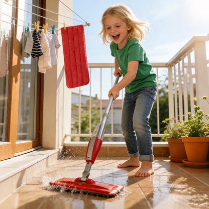 Kids Spray Mop Fun&Functional Toddler Cleaning Set Kids Mop with Real Water Sprayer Bottle Washable Pads Pretend Play Montessori Housekeeping Gifts for Toddlers Kids Girls Boys(Green)