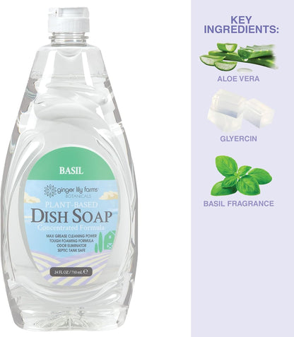 Ginger Lily Farms Botanicals Plant-Based Liquid Dish Soap, Concentrated Formula with Max Grease Cleaning Power, Cruelty-Free, Fragrance-Free, 1 Gallon Refill (128 Fl. Oz.), Clear