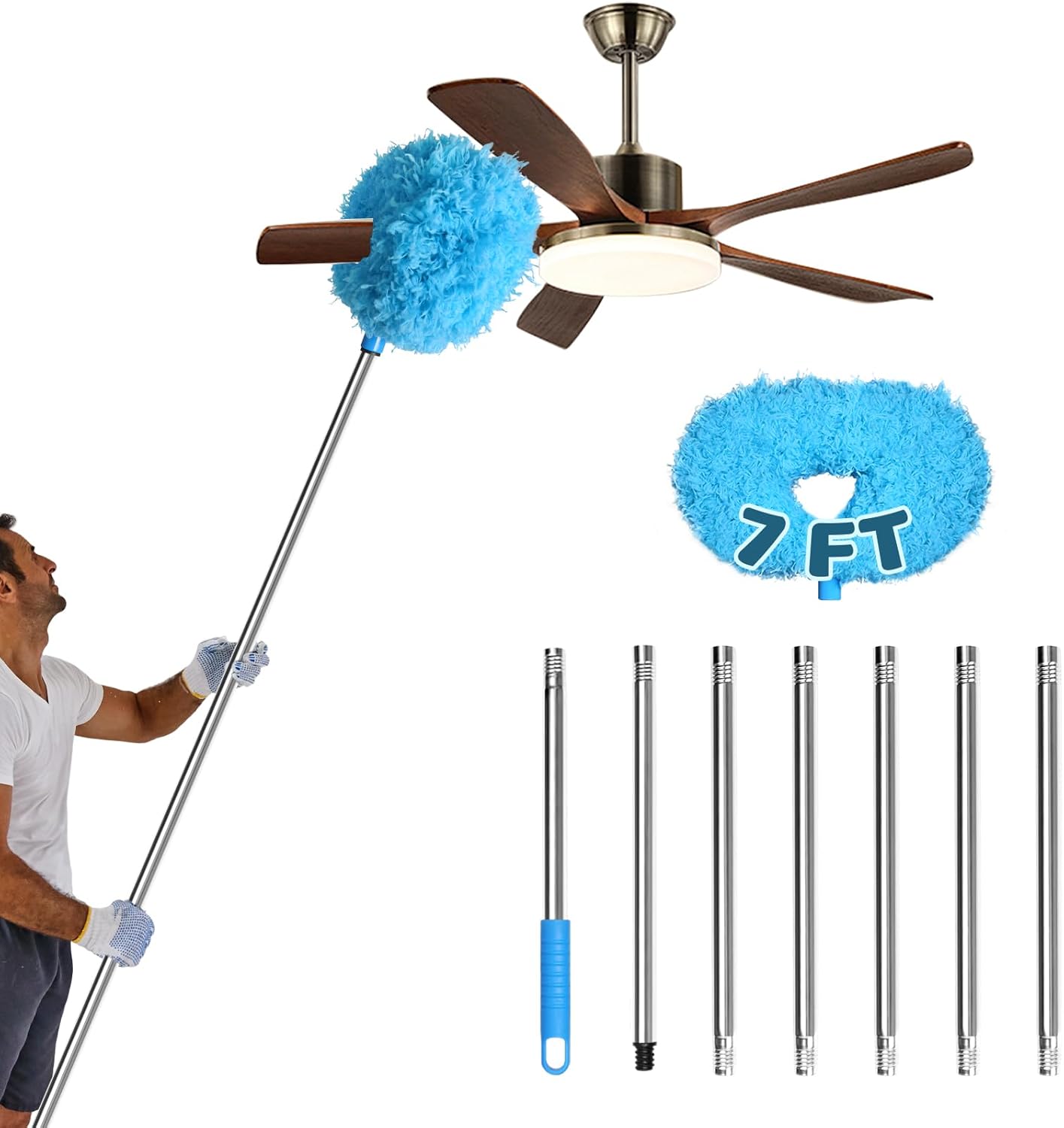 Storystore Ceiling Fan Cleaner Duster - Adjustable Duster with Extension Pole,Dusters for Cleaning Fan Blade, Walls and Cobweb (Blue)