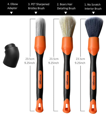 YeewayVeh 3pcs Car Detailing Brush Set, Boars Hair Detailing Brushes, Ultra Soft Detail Brush for Air Vent Leather Seat, Scratch Free Car Detailing Brushes for Interior Exterior, Orange