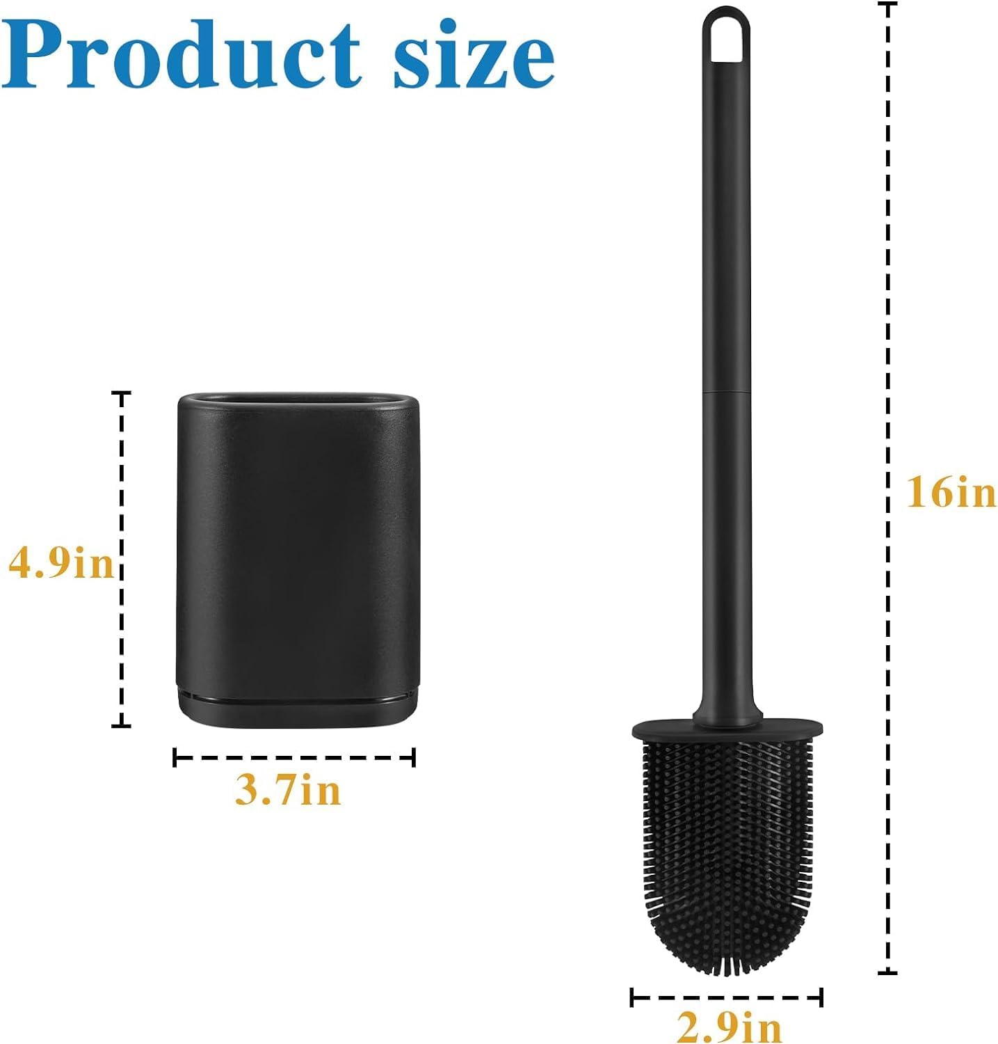 Silicone Toilet Brush and Holder Bendable Efficient Cleaning Wall Mounted Toilet Bowl Brush with Long Handle Brush Head and Silicone Bristles No Rusty Handles Problem (Black)