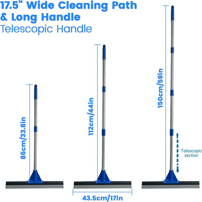 Floor Squeegee for Concrete Floor, 17.5" Heavy Duty Squeegee Broom for Floor, Commercial Scrubber Mop with Extendable Long Handle, Bathroom Tile Shower Glass Window