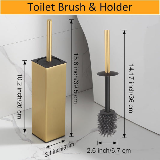 BGL Toilet Brush and Holder Set, Matte Black Freestanding for Bathroom Storage and Organization, Square Design Sturdy and Space Saving