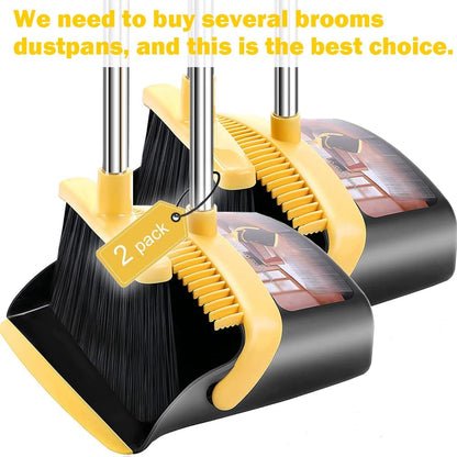 2-Pack is More economical,Brooms with Dustpan Combo Set， with 52" Long Handle, Dustpan Teeth with self-Cleaning Function, Indoor and Outdoor Sweeping, Perfect for Home Office (Large/Red /2-Pack)