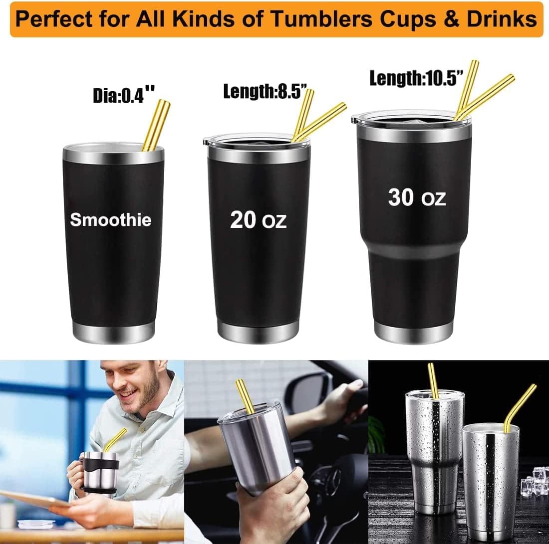 Vinaco Stainless Steel Smoothie Straws, 0.4'' Extra Wide Reusable Metal Drinking Straws for Milkshake, Smoothie, Beverage, Set of 4 with 1 Cleaning Brush