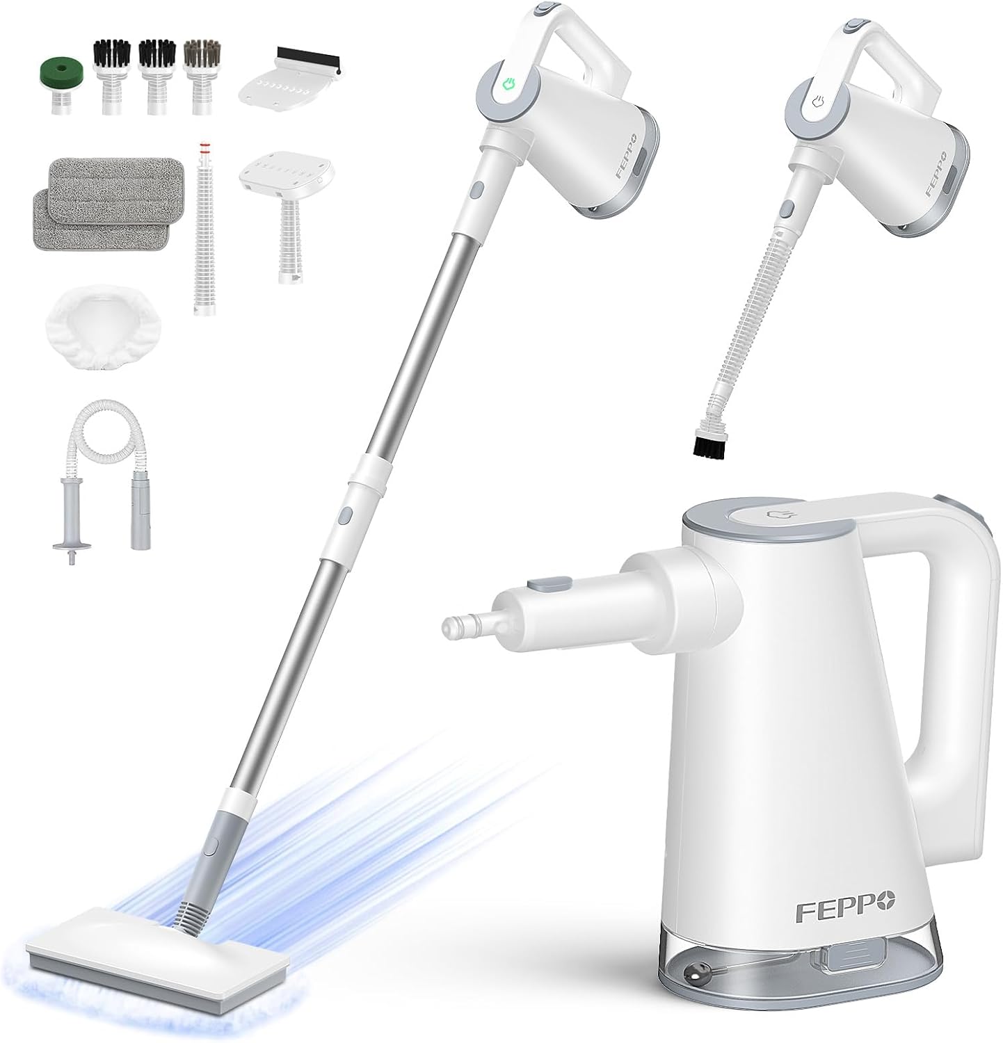 FEPPO Steam Mop & Detachable Handheld Steam Cleaner for Home and Floor Cleaning, 15s Heat-Up, 230°F Floor Steamer for Deep Cleaning with Multi-purpose Attachments Hardwood Floors, Tile,Grout,Furniture
