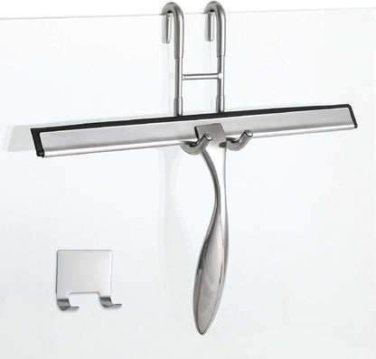 Simtive 12-Inch Shower Squeegee Set, Includes Shower Door Hook and Adhesive Hook, Squeegee for Shower Doors, Mirror and Window, Silver