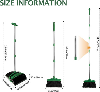 Broom and Dustpan Set with Long Handle, Light Weight Stainless Steel Poles Stand Upright Dustpans with Broom Combo for Home Kitchen Office Pet Dog Hair, 1-Pack (Purple)