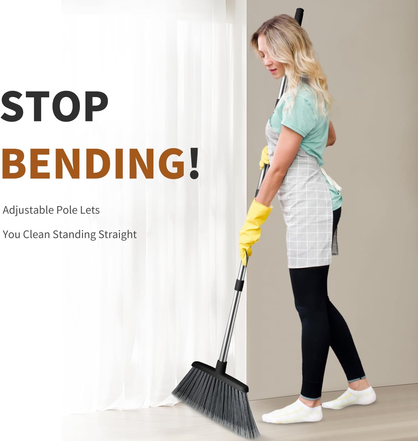 Broom, Outdoor Brooms for Sweeping Indoor, Adjustable 55" Pet Hair Removal Heavy Duty Broom for Floors Home Kitchen Garage Commercial Patio Industrial Snow (Pack of 1)