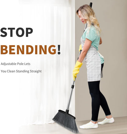 Broom, Outdoor Brooms for Sweeping Indoor, Adjustable 55" Pet Hair Removal Heavy Duty Broom for Floors Home Kitchen Garage Commercial Patio Industrial Snow (Pack of 1)