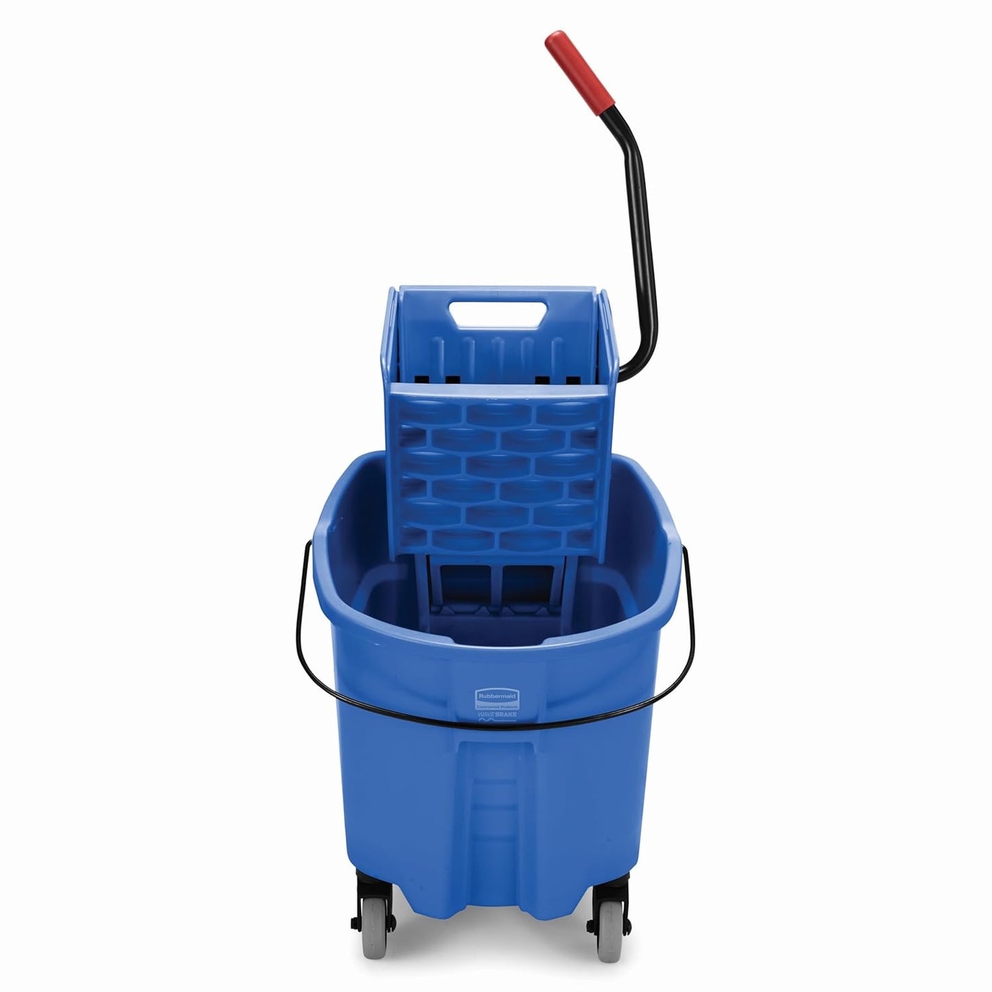 Rubbermaid Commercial Products WaveBrake 35 QT Side-Press Mop Bucket and Wringer Combo on Wheels Red for Heavy-Duty Floor Cleaning