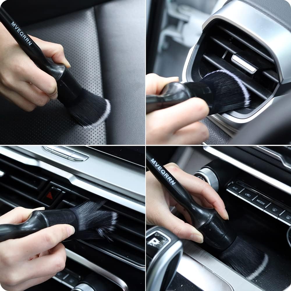 MVEQRRN Boars Hair Ultra Soft Detailing Brushes Set, 4 Pcs Premium Natural Boars Bristles, 1 Pcs Duster Detail Brush for Cleaning Car Interior Dashboard Leather Seat