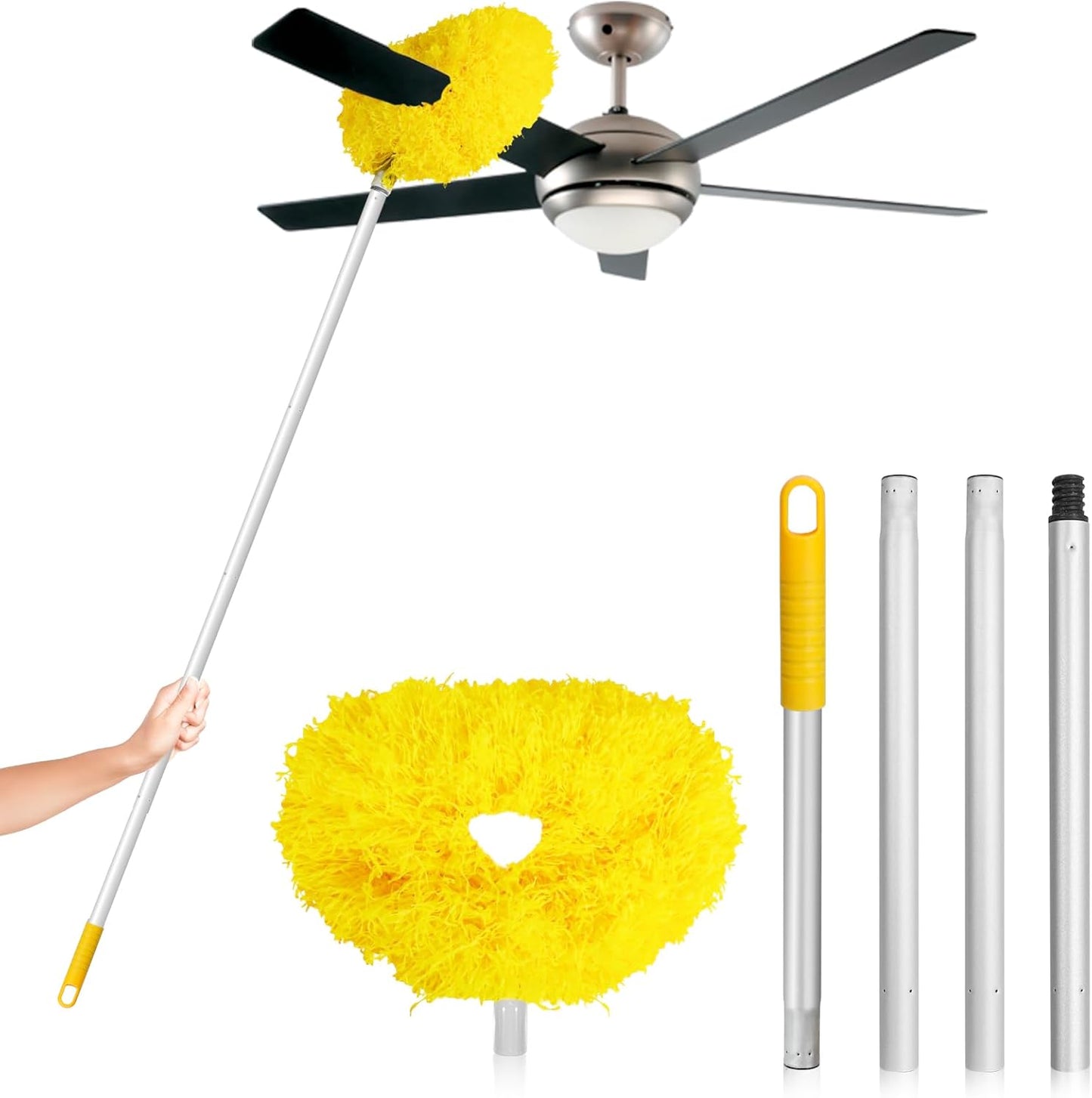 Ceiling Fan Cleaner Duster High Ceiling Extended Fan Blade Cleaner from 13 to 50 Inch Reusable Microfiber Ceiling Fan Duster with Extension Handle for Furniture Bookshelves Wall Door (Gray)