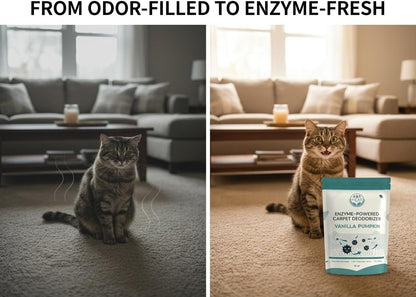 Enzyme-Powered Carpet Deodorizer (Powder) - Vanilla Pumpkin | Natural Pet Odor Eliminator | Bio-Enzymatic Formula, Premium Performance, Eco Friendly | 16 oz