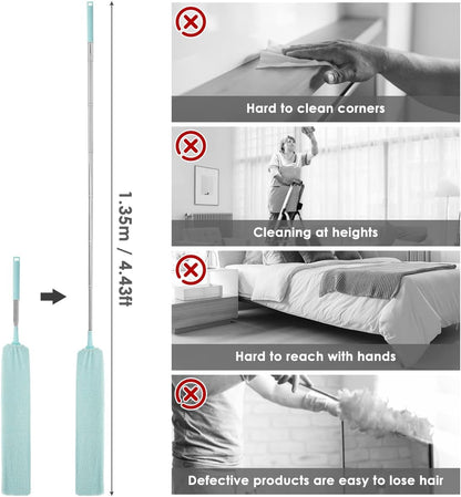 Gap Dust Cleaner Retractable Microfiber Gap Dust Brush Flexible Long Flat Gap Duster with Extendable Pole and Cloth Cover for Sofa Bed Furniture Bottom Ceiling Fan Blinds(Grey)