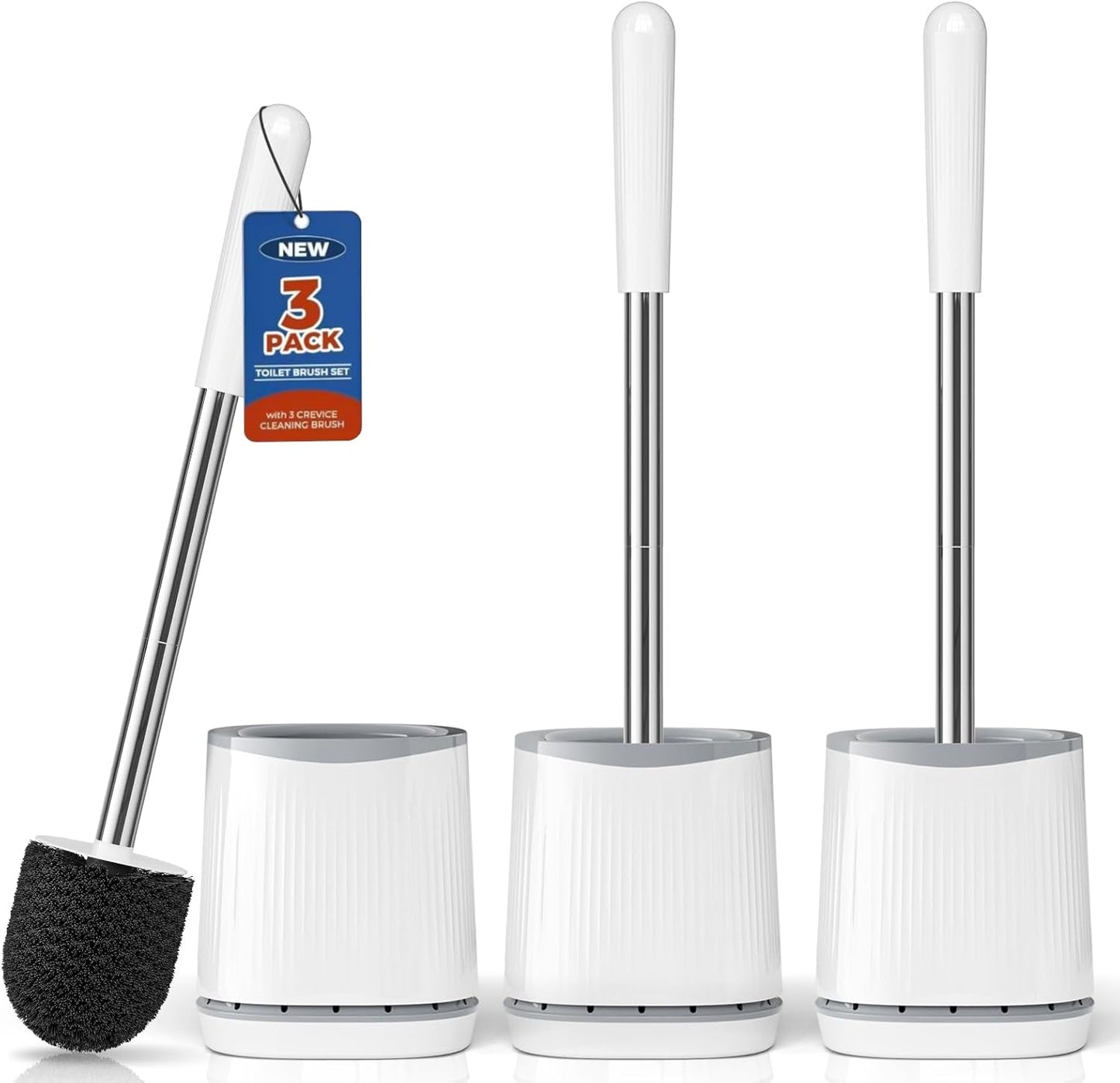 TRENTI Toilet Brush, Toilet Brush and Holder Set, Bristles Toilet Bowl Brush Head with Ventilated Holder, Wall Mounted Compact Toilet Brush Set for Bathroom Deep Cleaning (1, White)