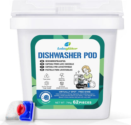 Dishwasher Pods 62 Count, Scrubbing Power, No Pre-Rinse Dishwasher Detergent Soap Removes Burnt-On Stain