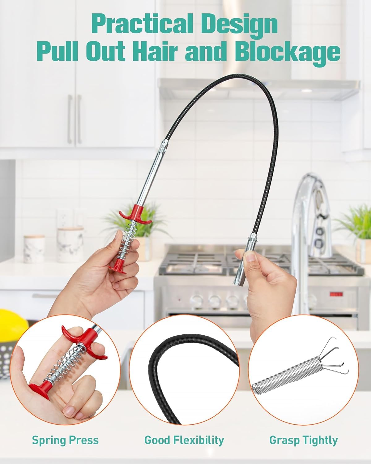 9-Piece Drain Clog Remover Kit - 35.5" Metal Clog Remover, 6x25" Drain Snake Hair Removal Tools, 2x18" Flexible Cleaning Brushes for Bathroom, Kitchen Sink, Shower, Toilet & Tub Drain Cleaning