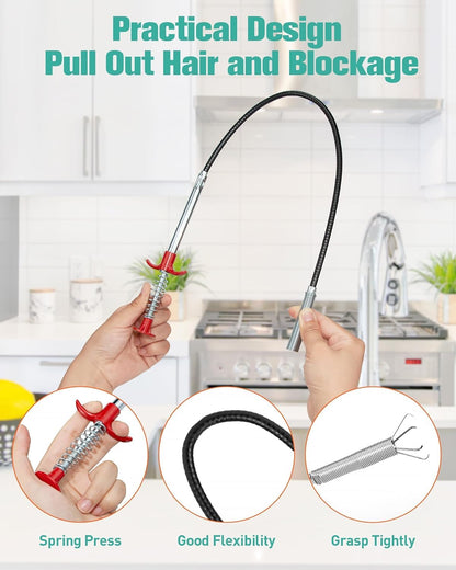 9-Piece Drain Clog Remover Kit - 35.5" Metal Clog Remover, 6x25" Drain Snake Hair Removal Tools, 2x18" Flexible Cleaning Brushes for Bathroom, Kitchen Sink, Shower, Toilet & Tub Drain Cleaning