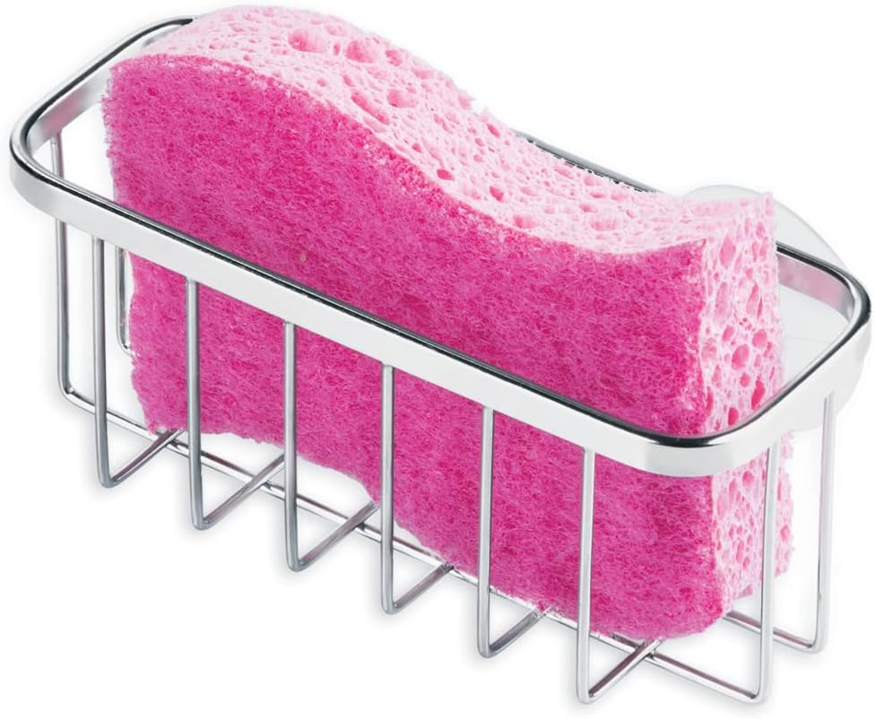 iDesign Stainless Steel Suction Sponge Holder, Kitchen Sink Sponge Caddy Organizer, 2-Pack, Polished