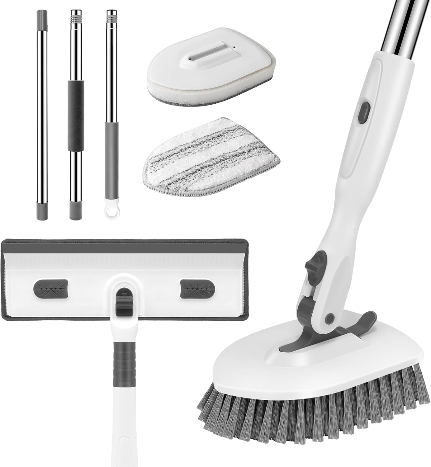 SetSail Tile Tub Scrubber Brush 3-in-1 Shower Scrubber with 52-inch Adjustable Long Handle Shower Cleaner Brush and 3 Detachable Replacement Brush Heads for Cleaning Bathroom Kitchen Walls Tub Tile