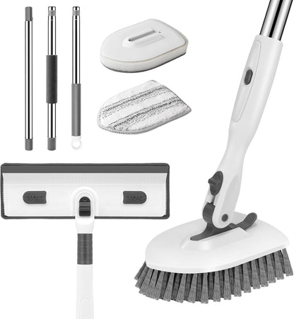 SetSail Tile Tub Scrubber Brush 3-in-1 Shower Scrubber with 52-inch Adjustable Long Handle Shower Cleaner Brush and 3 Detachable Replacement Brush Heads for Cleaning Bathroom Kitchen Walls Tub Tile