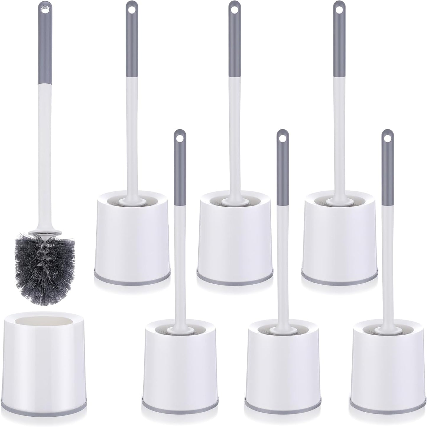 Patelai 6 Pack 18.12 Inch Toilet Bowl Brush and Holder for Bathroom Toilet Bowl Brush Scrubber with Caddy Set for Deep Cleaning (White)