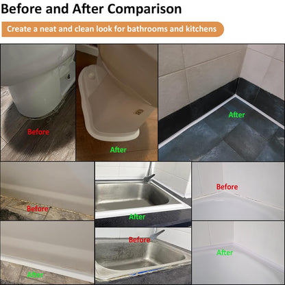 Clear Caulk Tape Waterproof Self Adhesive, Peel & Stick Bathroom Chalk Tape Toilet Bowl Bath Tub Kitchen Strip Floor Wall Tile Window Stove Sink Caulking, Cleaner Than Silicone, Caulk, Grout, Glue