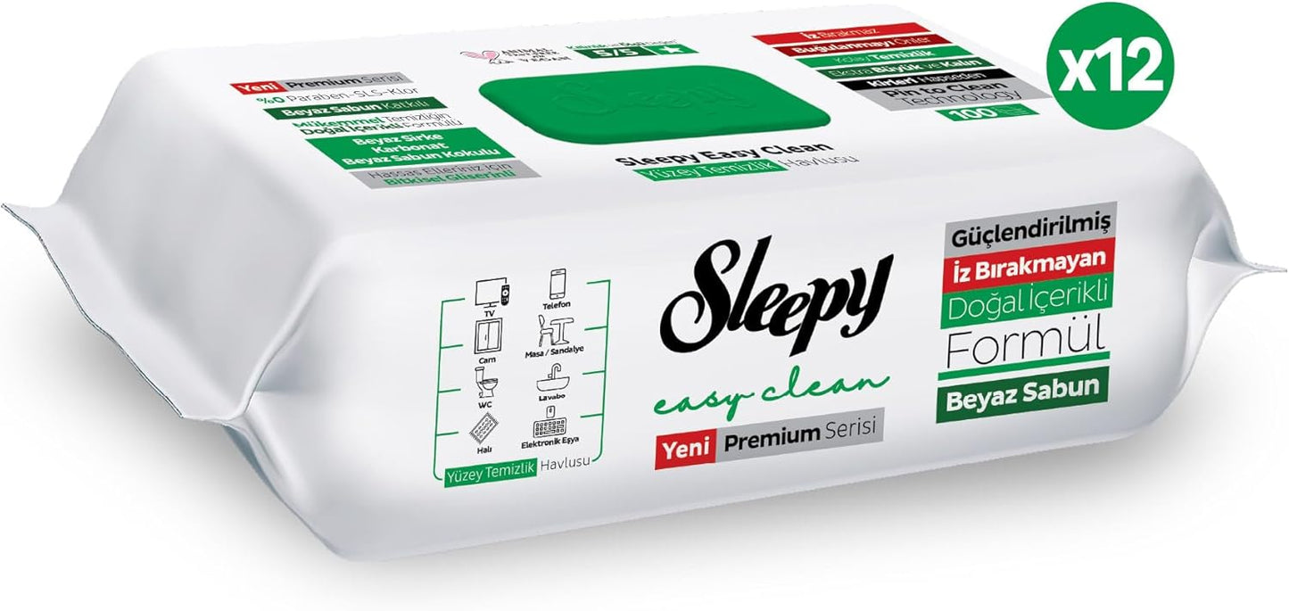 Sleepy Easy Clean XL Multi Surface Cleaning Wipes (100 Count) – Natural Vinegar & Baking Soda Formula – Jumbo 8"x8" All Purpose Wet Wipes for Kitchen, Bathroom, Glass & Electronics – No Streak