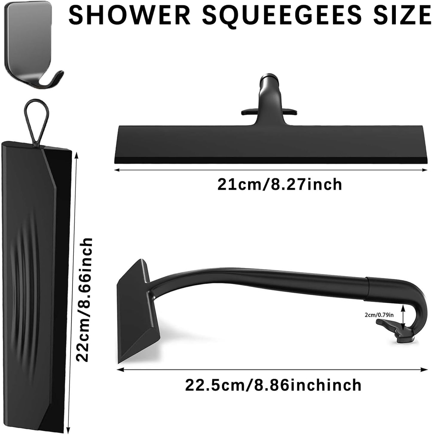 2PACK Shower Squeegee for Glass Doors, All-One-Piece Silicone with Built-in Hook Design for Easy Hanging and Cleaner Tool, for Bathroom, Glass, Kitchen, Tile Wall, Car