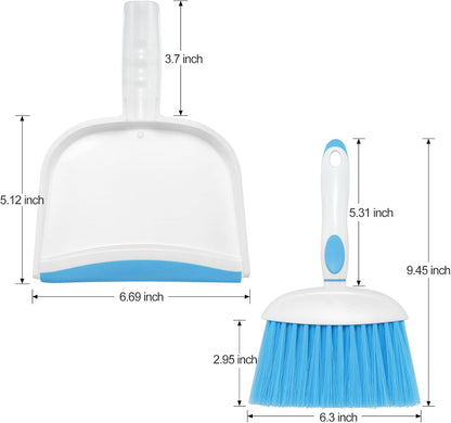 NACENA Small Dust Pan and Brush Set, Mini Broom and Dustpan Set Small Hand Broom and Brush Combo Dust Pan with Teeth for Home Cleaning Drawers Desktop Sofas and Outdoor, White & Gray